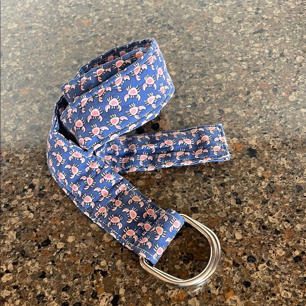 Sero New England Silk Pink & Blue Crab Pattern Belt Silver Buckle Preppy Medium